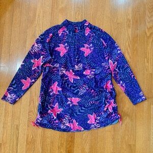 Coolibar Lawai Ruche Long Sleeve Swim Shirt Womens XXL 2XL UPF 50+ Purple Pink